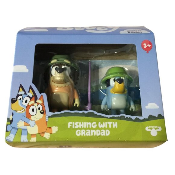 BLUEY Fishing with Grandad Bingo Bluey Character Figures Set of 2 - Picture 1 of 3